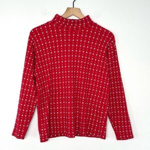 Vintage Nordstrom Red Christmas Turtleneck 100% Cotton Holiday Grandma Kidcore M